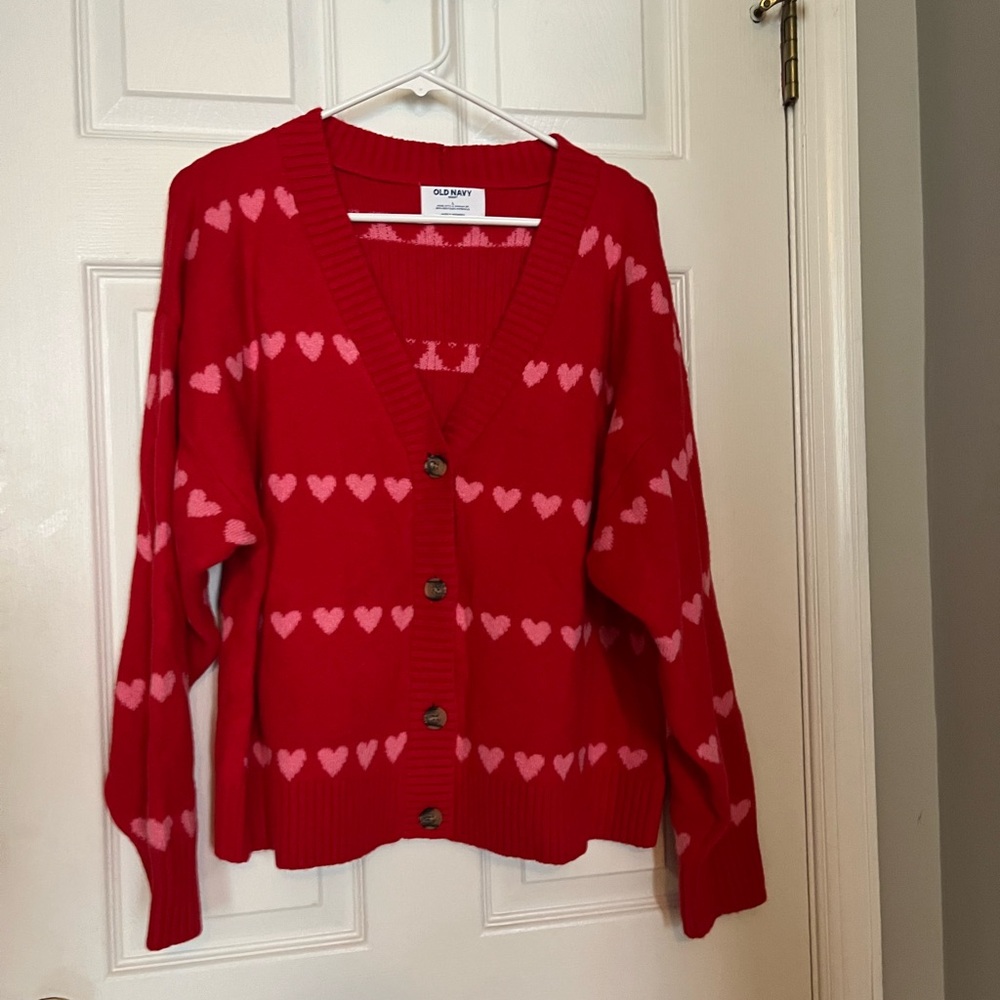 Old Navy Red and Pink Heart Cardigan